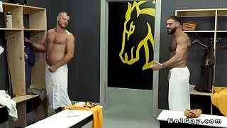Hairy gays in an locker room threesome